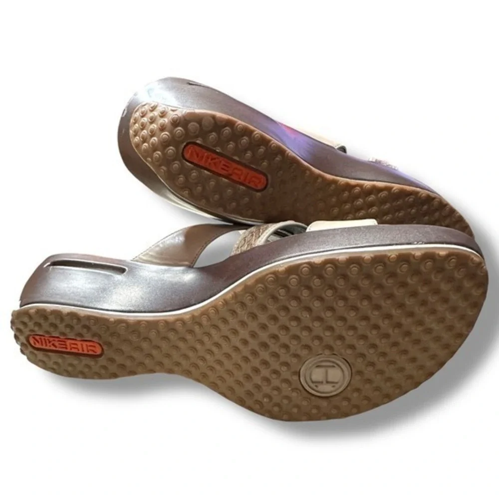 Y2K Vintage Cole Haan Nike Air Slide Sandals 10 Tan Snake Print Comfort Heels‎
